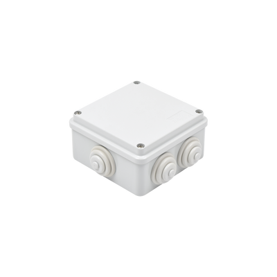 [GW-44-004] Caja de derivación de PVC Auto-extinguible con 6 entradas, tapa atornillada, 100x100x50 MM, (Medidas internas, mayor área permisible para e cable, Para exterior (IP55)